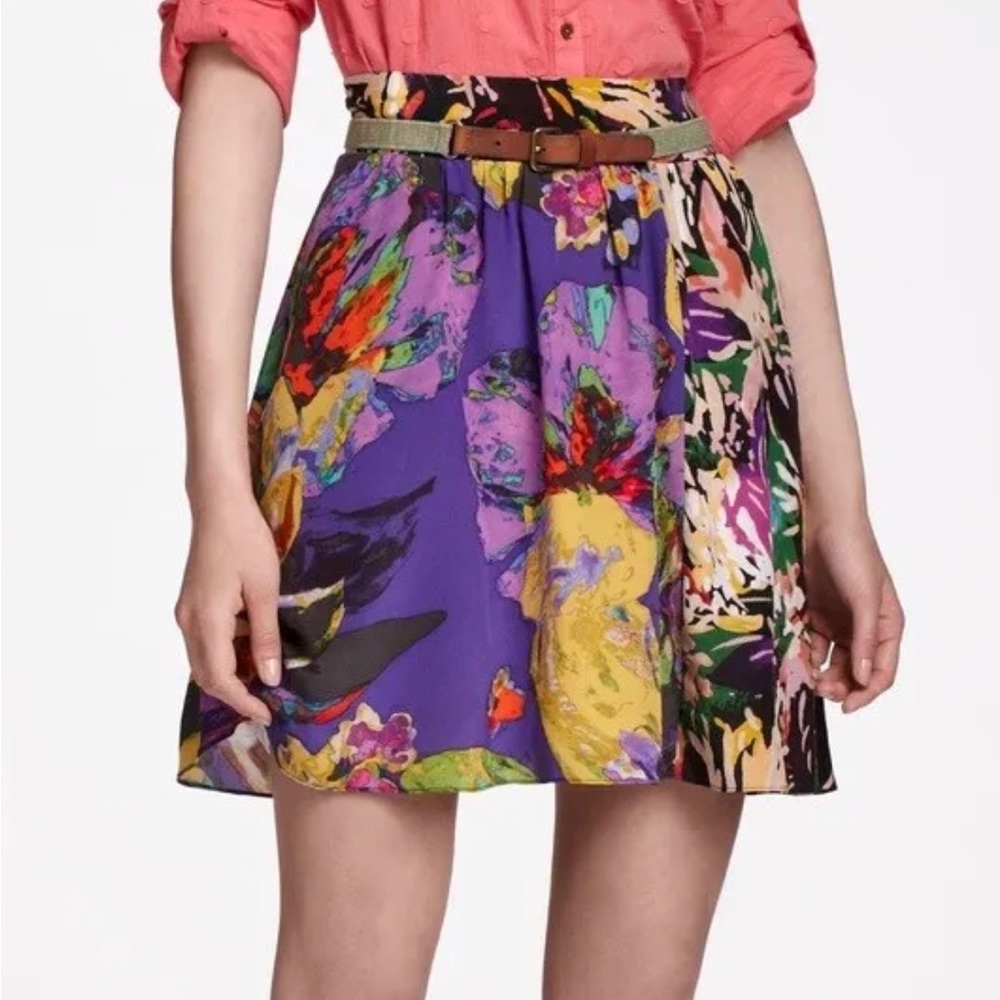 Maeve Anthropologie Silk Floral Carizzo Mini Skirt Pockets Purple Medium M.
